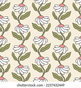 Groovy Dancing Daisy Plantas Vector De Patrón De Seamless