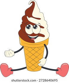 Carácter de postre Groovy. Ilustración de dibujos animados de Vector aislado.
