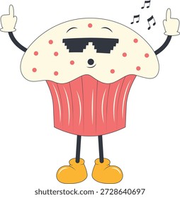 Carácter de postre Groovy. Ilustración de dibujos animados de Vector aislado.