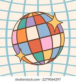 Groovy Disco Ball mit Funkeln. Doodle-Retro-Stil