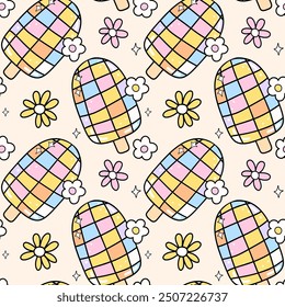 Groovy Disco popsicle Seamless Pattern Retro Summer repeat background