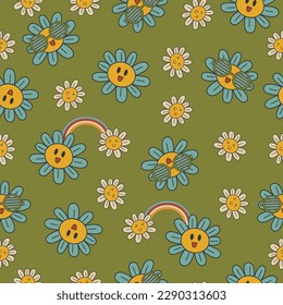 Groovy disco seamless pattern set. Music 70's - 90's. Retro wallpaper. 