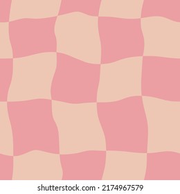 Groovy Distorted Checkered Seamless Pattern. Cute Pink Trippy Y2K Background. Abstract Retro Geometric Print Funky Playful Print.