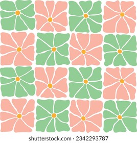 Groovy doodle abstract square shape flowers. Floral seamless pattern in Matisse style. 