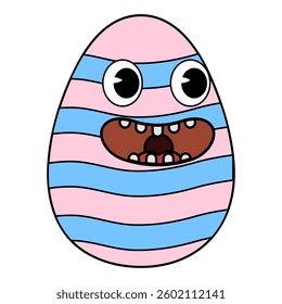 Groovy Easter egg cartoon vintage style, Happy Easter. Characters egg