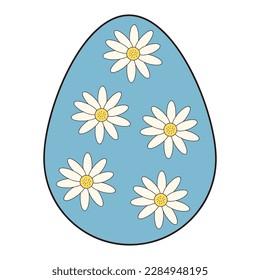 Huevo de Pascua Groovy decorado con margaritas. Vintage hippie psicodelic clipart.