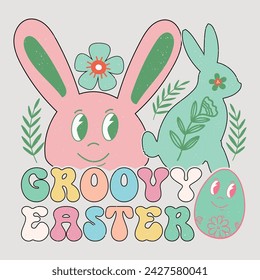 Groovy Easter Retro Easter Sublimation Vector Graphic Easter Sunday Design