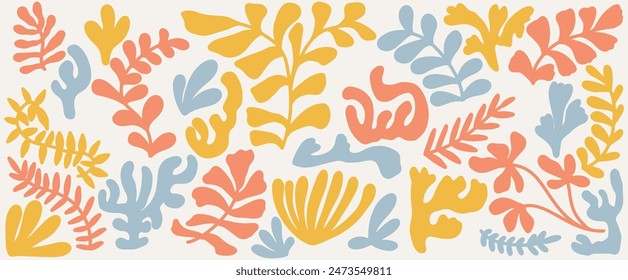 groovy elements plant tree matisse doodle set vector isolated.