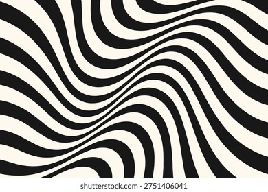 Groovy and energetic Op Art background pattern with black wavy stripes