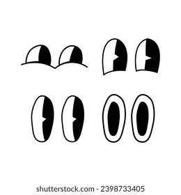 Groovy eyes expressions black and white set. 90s style faces illustrations for print.