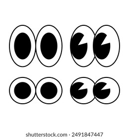 Groovy eyes, a set of eyes in a groovy style. Sign, symbol, black and white vector illustration.