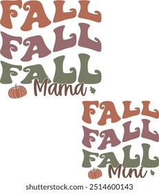 Groovy Fall Mama und Mini-Schriftzeichen Vektor-Dateien für Karten, Hemden