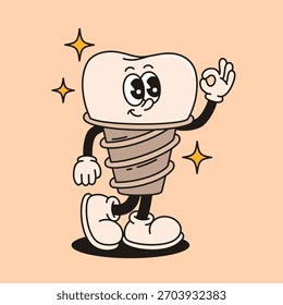 Caractere de dente falso Groovy. Ilustração de vetor plano.