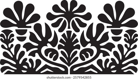 groovy floral botanical black background in trendy naive retro hippie 60s 70s style | Groovy abstract flower posters | Floral doodle patterns | silhouette abstract wavy flower | Vector in simple