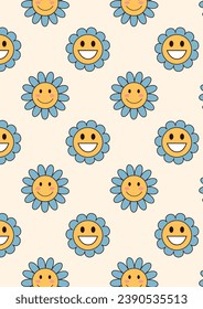 Groovy floral pattern. Backgrounds with funny retro flowers. Trending vector retro illustration 70s 80s 90s. Vintage poster vibes. Funky ray elements. Botanical elements, vintage print.