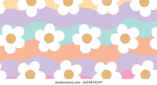 Groovy padrão floral fundo floral retro Daisy plano de fundo sem emenda padrão