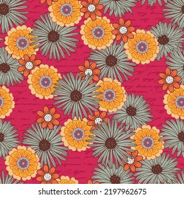 Groovy Floral Retro Vector Seamless Pattern