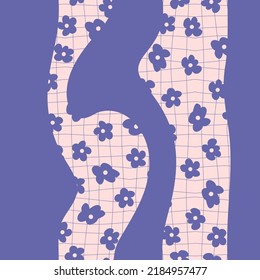 Grosse, nahtlose Blumenmuster im Stil von 1970 mit Wellen und Blumen. Einfach bedruckt für T-Shirt, Textil und Stoff, Papier. Vintage Vektorgrafik für Dekoration und Design.



