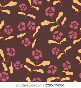 Groovy floral seamless pattern. Trippy cute pink flowers on a pastel background. Abstract floral textile vintage print