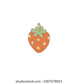 Groovy floral strawberry berry vector illustration. Flower Power aesthetic design element for planner, sticker, scrapbook, poster, card , pattern, tee shirt