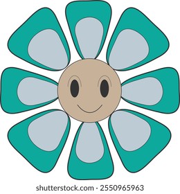 Groovy flower cartoon character with eyes and smile