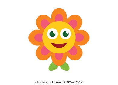 Groovy Flower Cartoon Characters – Funny Happy Dai Vector Illustration