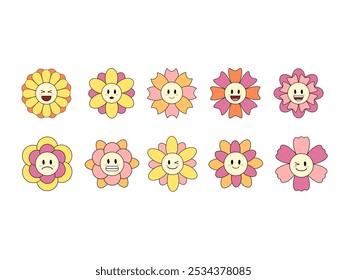 Groovy Flower Cartoon Element Set