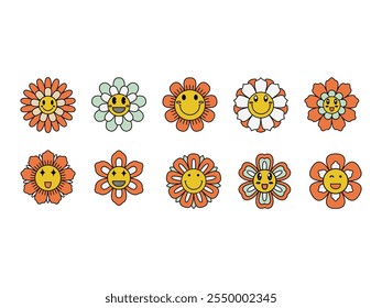 Groovy Flower Cartoon Element Set