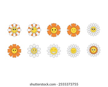 Groovy Flower Cartoon Element Set