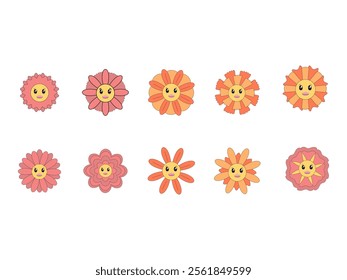 Groovy Flower Cartoon Element Set