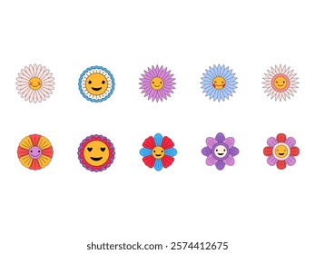 Groovy Flower Cartoon Element Set