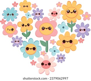 Groovy flower cartoon Funny eyes and smile.60s, 70s style trippy style Vector illustration 
