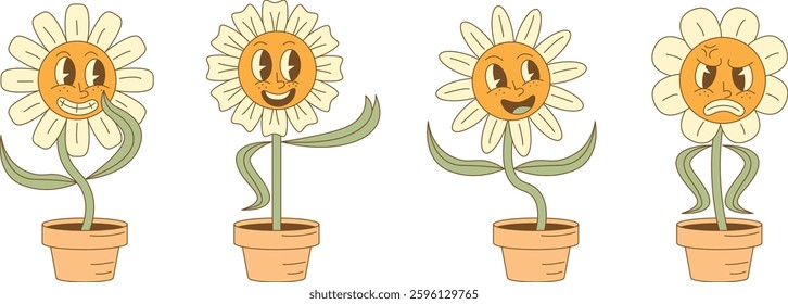 Groovy Flower Character Clipart Set