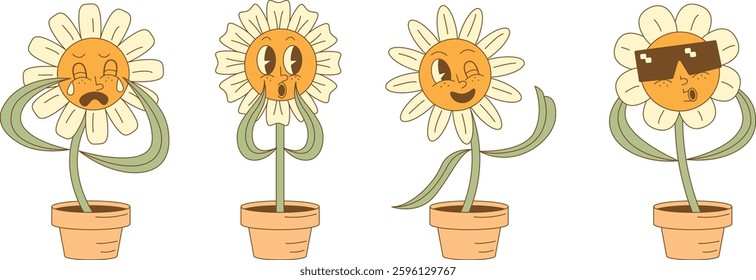 Groovy Flower Character Clipart Set