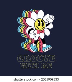 groovy flower character design in 60's style with slogan wording