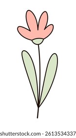 Groovy flower clipart, cute floral hand drawn seasonal objects. Spring, summer vector illustration in flat style	