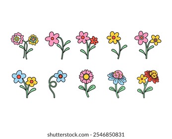 Groovy Flower Design Element Set