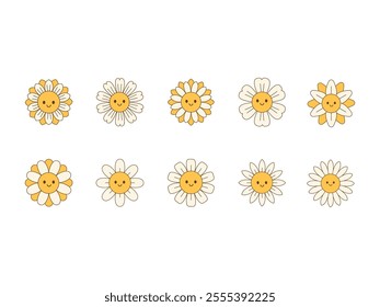 Groovy Flower Design Element Set