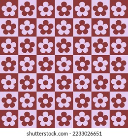 Groovy Flower Patterns Y2k Style. Abstract Square Seamless Patterns with Vintage Groovy Daisy Flowers. Colorful background, 60s, 70s, hippie