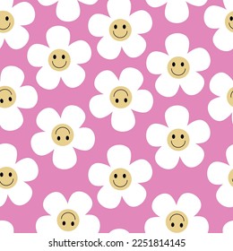 Groovy Flower Patterns Y2k Style. Abstract Square Seamless Patterns with Vintage Groovy Daisy Flowers. Colorful background, 60s, 70s, hippie aesthetic.