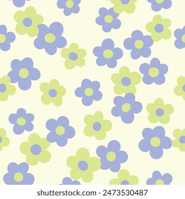 Groovy flower power seamless pattern. Retro, hippie vector floral all over surface print. Nostalgic 60s and 70s retro background.