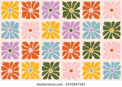 Groovy flower power seamless pattern design - Retro abstract floral colorful background illustration vector