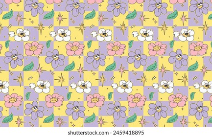 groovy flower seamless pattern background, vector illustration