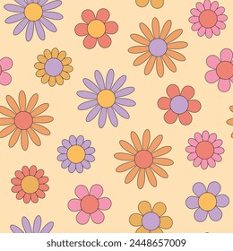 Groovy flower seamless pattern. Hippie retro style. Vector illustration