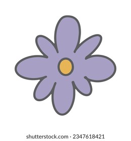 Groovy flower vector illustration. Hand drawn cute floral element in simple vintage style. Trendy positive nostalgic design isolated on white background. Retro 70s vibes graphic for textile, cards
