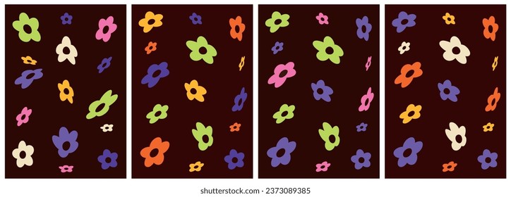 Groovy flowers daisy set.Y2k aesthetic.Groovy backgrounds.Set of colorful abstract backgrounds.Vector cards in retro psychedelic style.