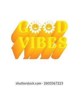 Groovy flowers with good vibes cartoon retro vintage isolated Hippie, peace,on white background vector illustration