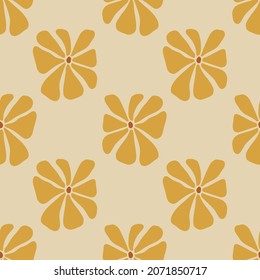 Groovy flowers hippie seamless pattern funny boho yellow palette
