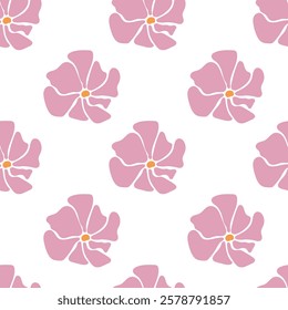 Groovy flowers seamless pattern. Infantile, naive style. Vector isolated on white background