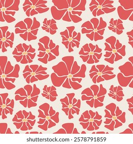 Groovy flowers seamless pattern. Infantile, naive style. Vector isolated on white background